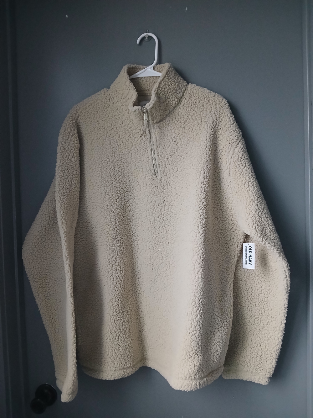 Old Navy Men's Cream Sherpa Quarter-Zip Pullover Sweater